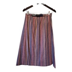 Vintage 80s Long Wool Maxi Skirt Women's SM Mauve Stripe Belt Preppy Academia